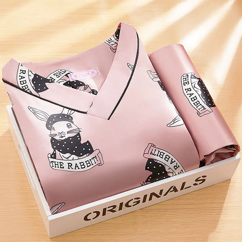 2022 Summer Women's Silk Cartoon Pajama Set