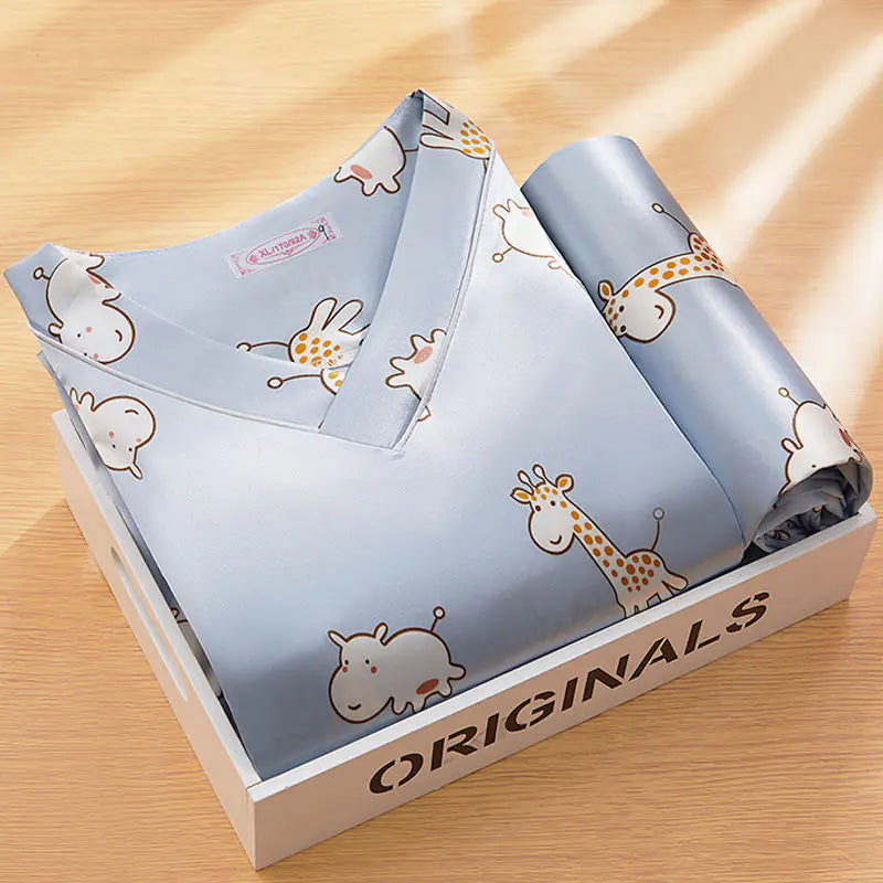 2022 Summer Women's Silk Cartoon Pajama Set