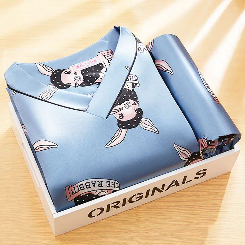 2022 Summer Women's Silk Cartoon Pajama Set
