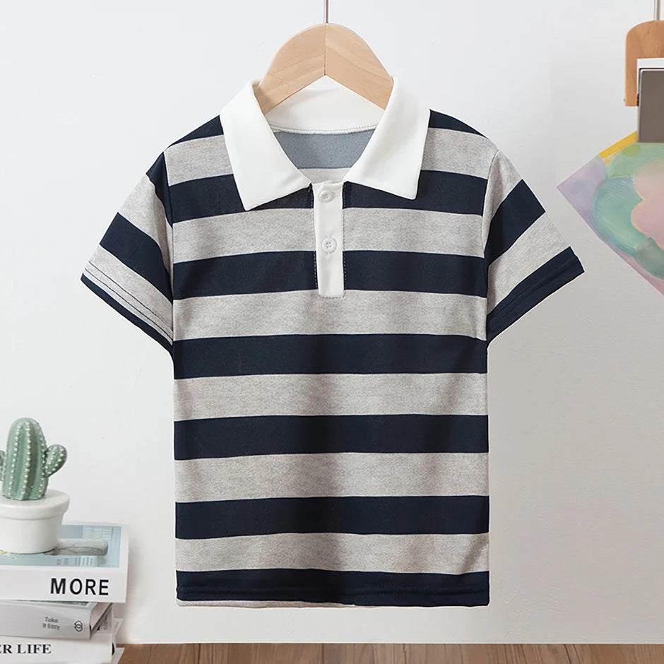 Kinder Polo-Shirt Unisex - Gestreift Kurzarm Basic Shirt