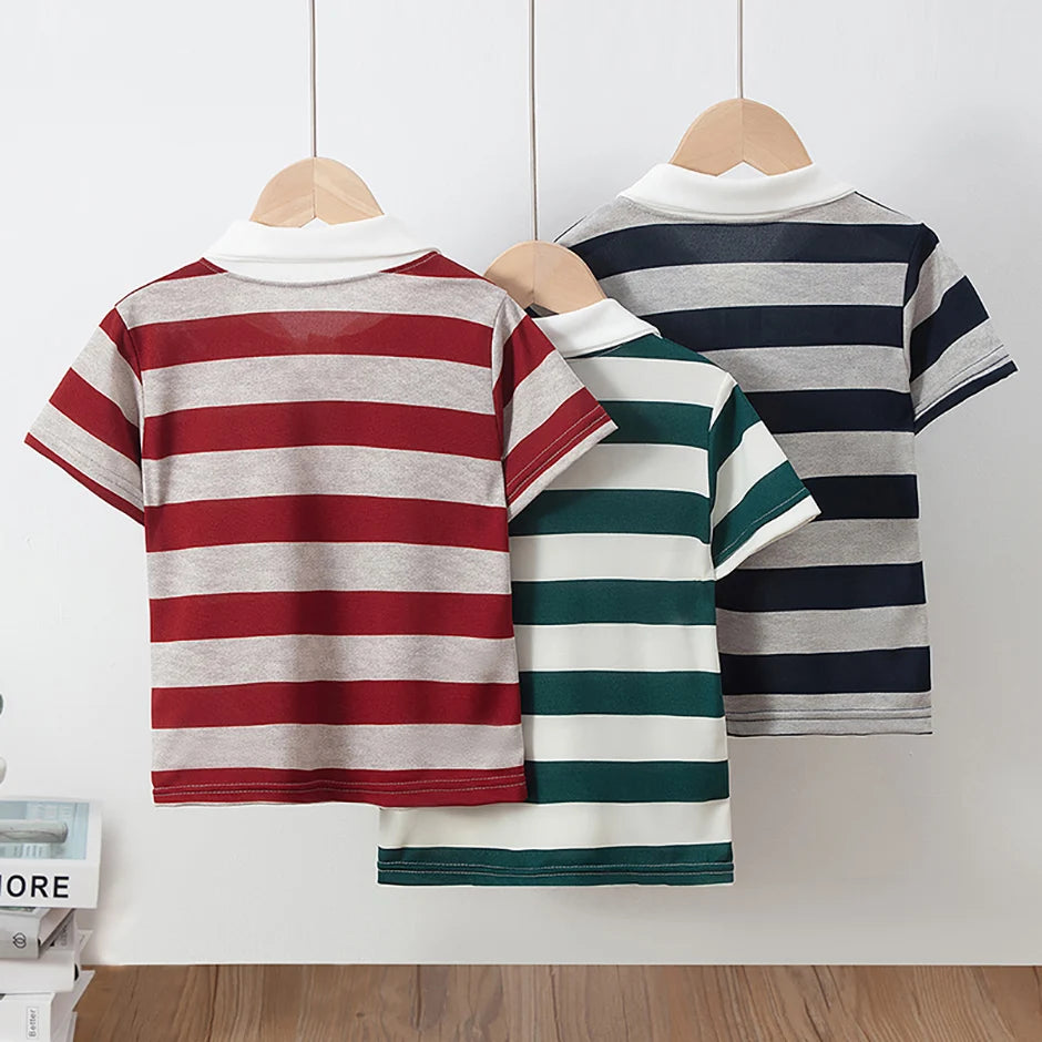 Kinder Polo-Shirt Unisex - Gestreift Kurzarm Basic Shirt