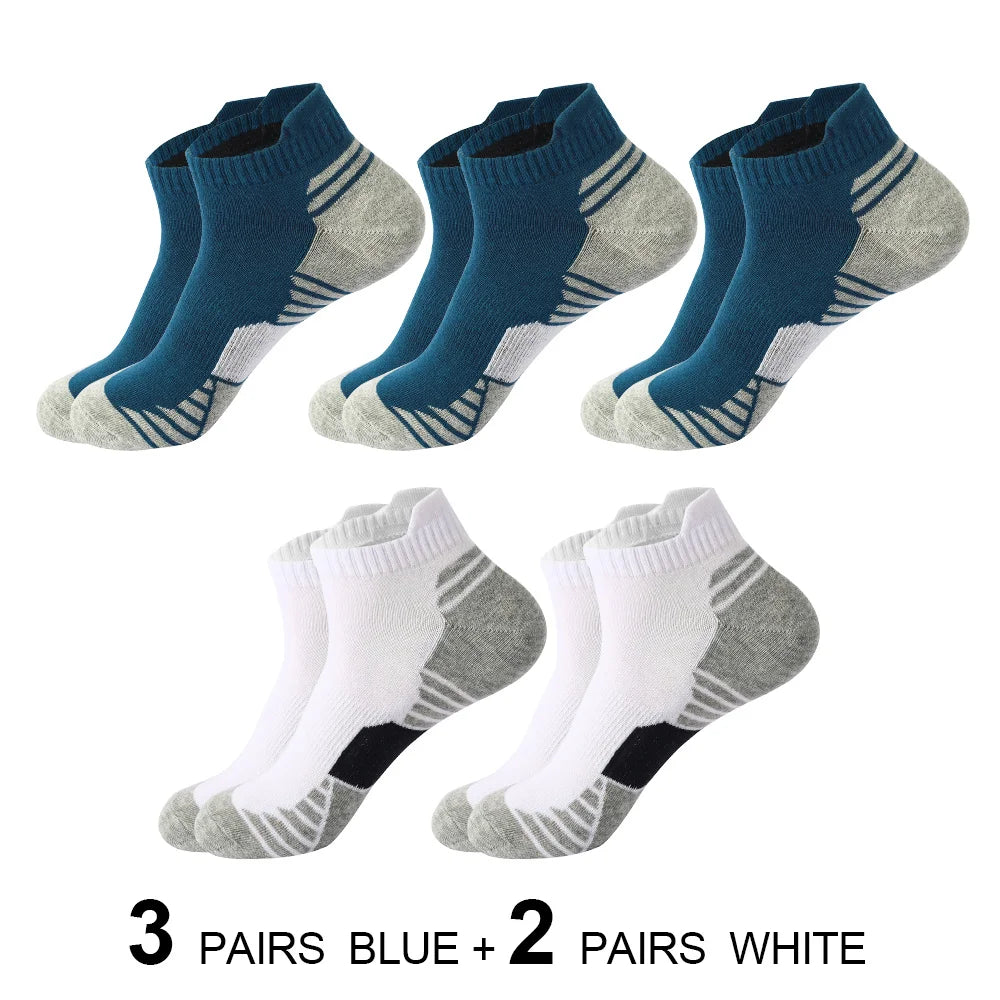 5 Paar Sport Knöchelsocken Herren - Atmungsaktive Baumwoll-Laufsocken für Fitness Radfahren Fußball