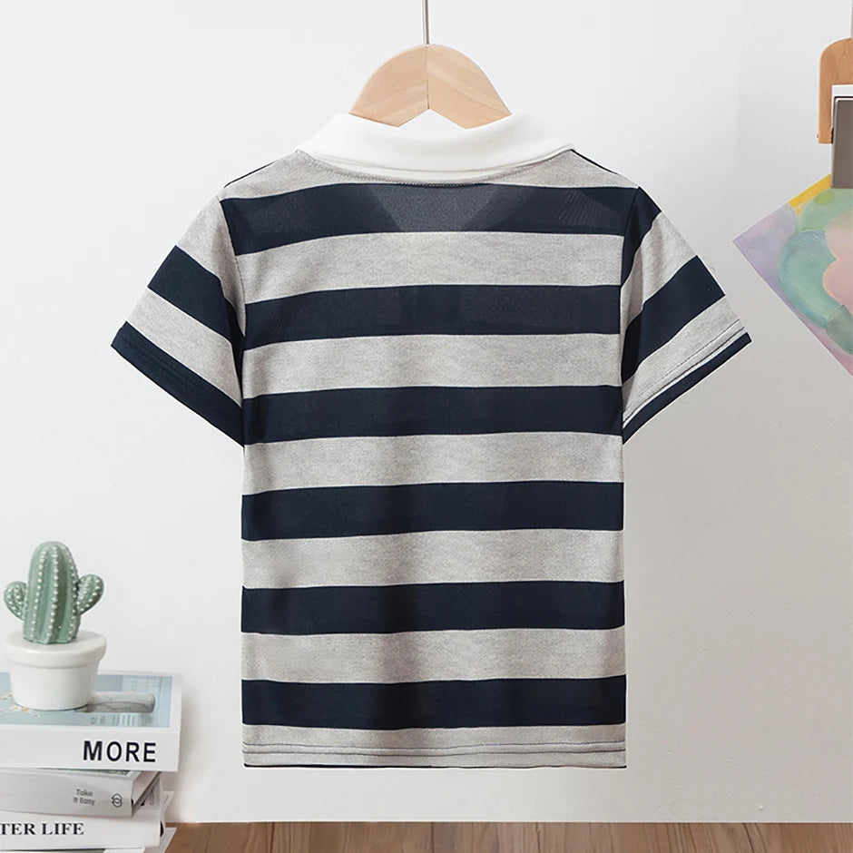 Kinder Polo-Shirt Unisex - Gestreift Kurzarm Basic Shirt