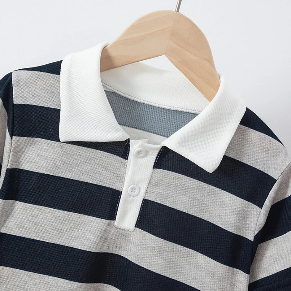 Kinder Polo-Shirt Unisex - Gestreift Kurzarm Basic Shirt