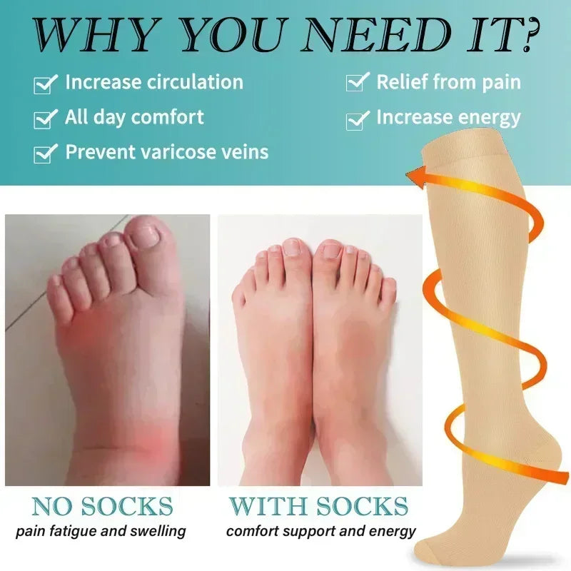 Sport Kompressionsstrümpfe 15-20 mmHg - Kniehohe Stützstrümpfe für Laufen Radfahren Fußball