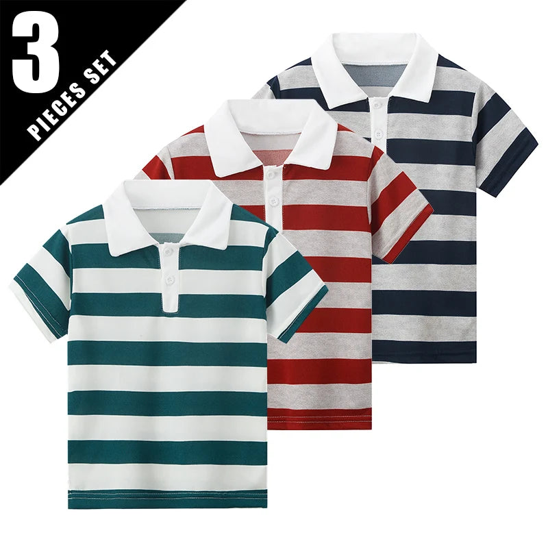 Kinder Polo-Shirt Unisex - Gestreift Kurzarm Basic Shirt