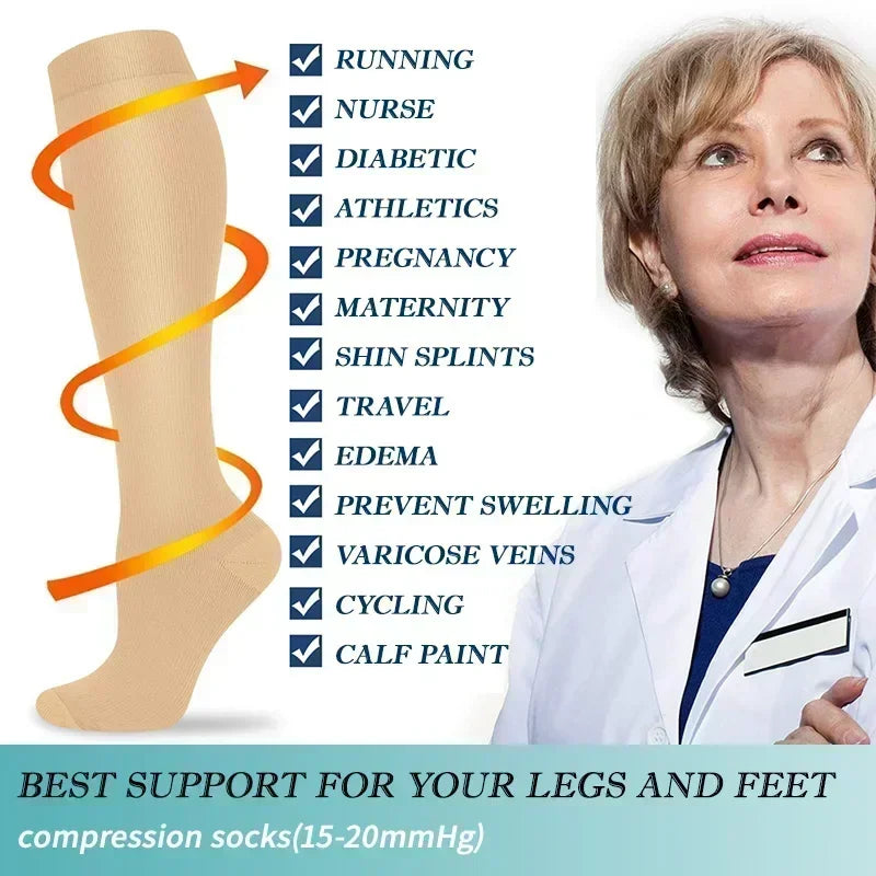 Sport Kompressionsstrümpfe 15-20 mmHg - Kniehohe Stützstrümpfe für Laufen Radfahren Fußball