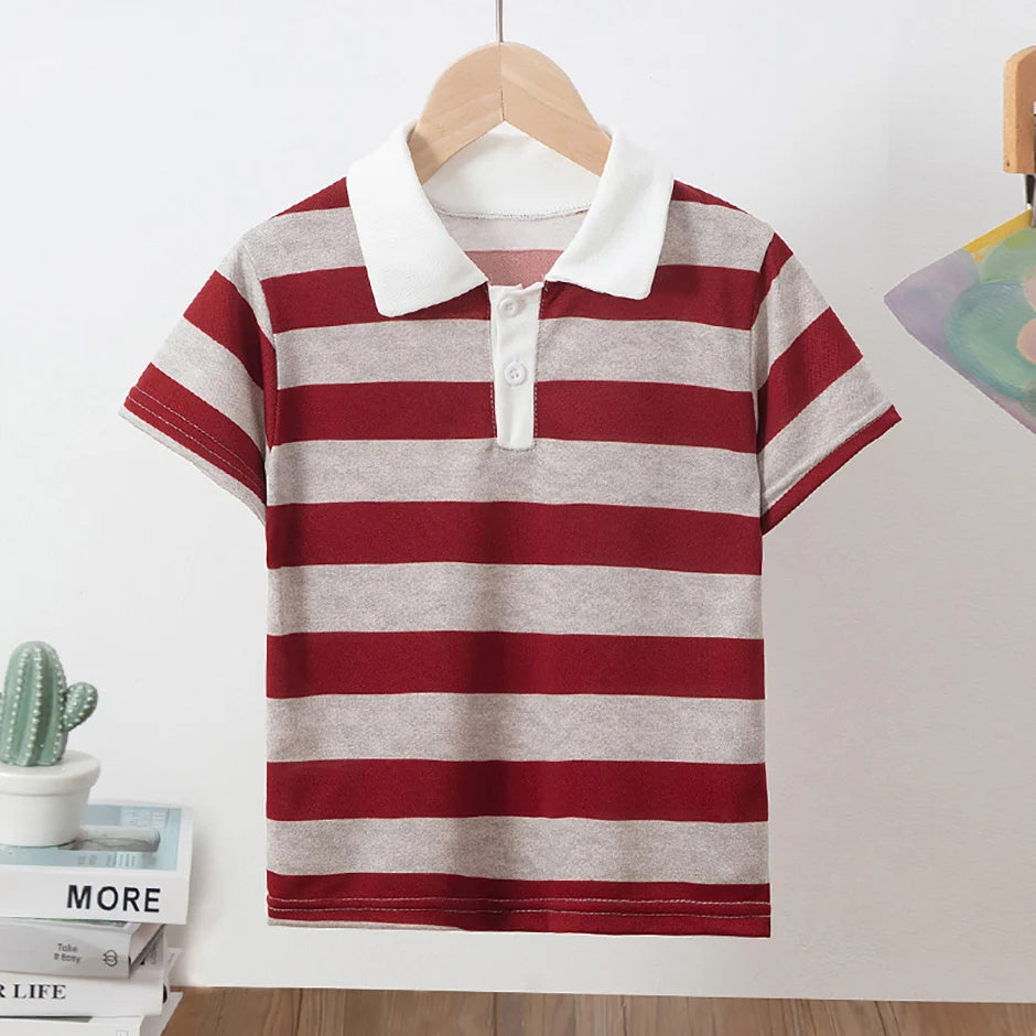 Kinder Polo-Shirt Unisex - Gestreift Kurzarm Basic Shirt