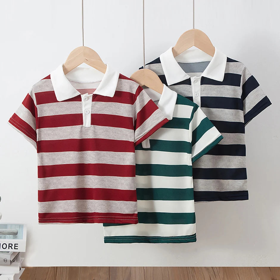 Kinder Polo-Shirt Unisex - Gestreift Kurzarm Basic Shirt