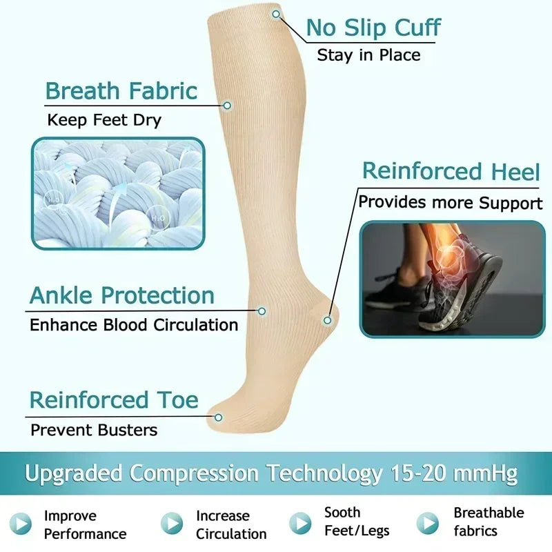 Sport Kompressionsstrümpfe 15-20 mmHg - Kniehohe Stützstrümpfe für Laufen Radfahren Fußball