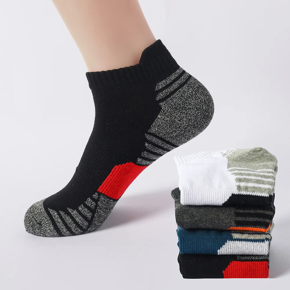 5 Paar Sport Knöchelsocken Herren - Atmungsaktive Baumwoll-Laufsocken für Fitness Radfahren Fußball