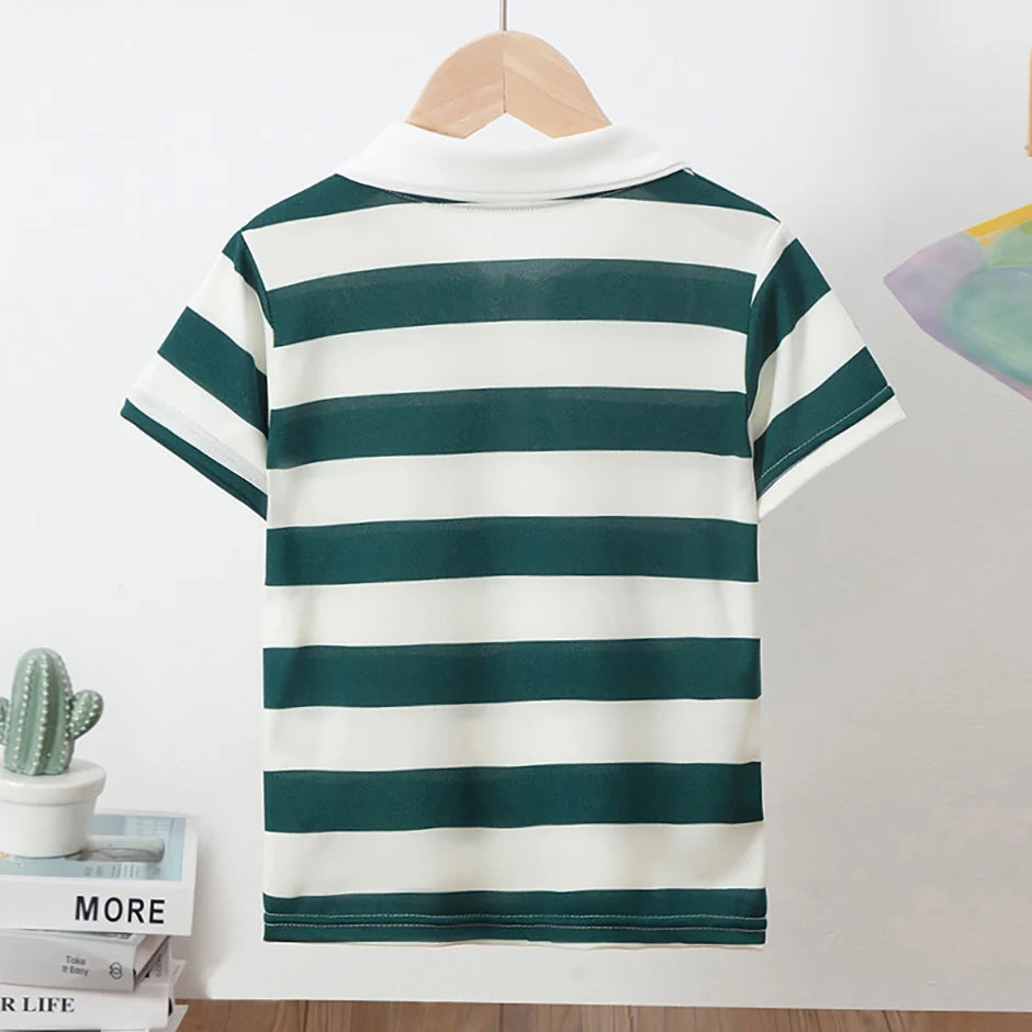 Kinder Polo-Shirt Unisex - Gestreift Kurzarm Basic Shirt
