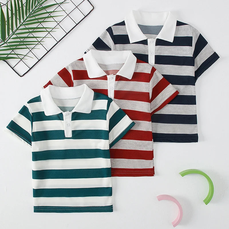 Kinder Polo-Shirt Unisex - Gestreift Kurzarm Basic Shirt