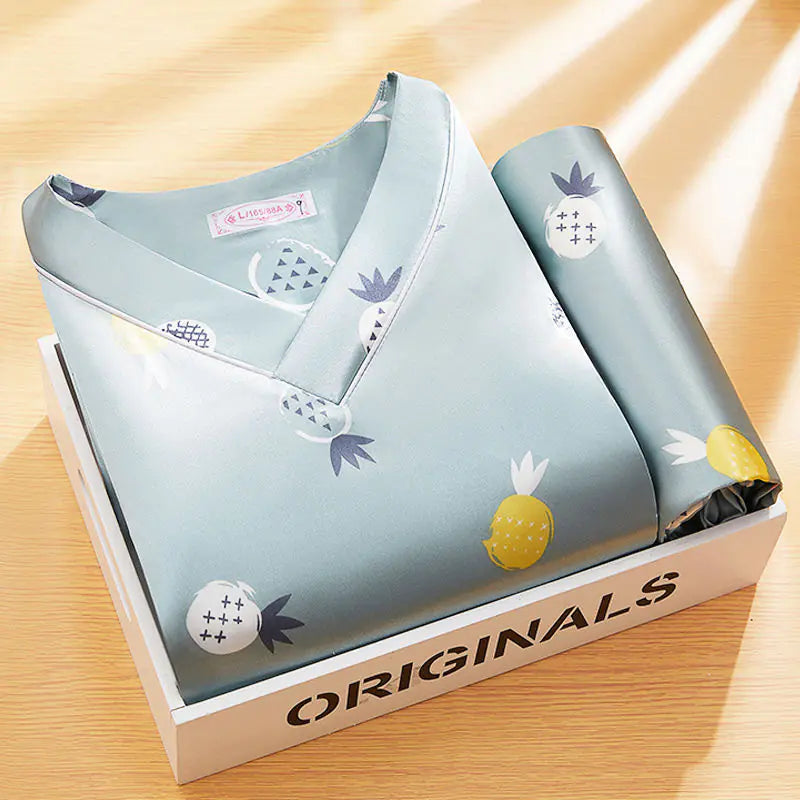 2022 Summer Women's Silk Cartoon Pajama Set