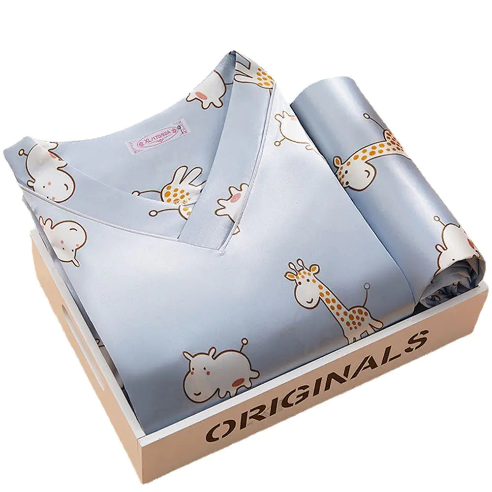 2022 Summer Women's Silk Cartoon Pajama Set