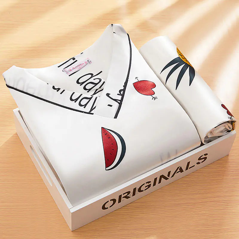 2022 Summer Women's Silk Cartoon Pajama Set