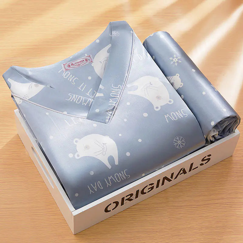 2022 Summer Women's Silk Cartoon Pajama Set