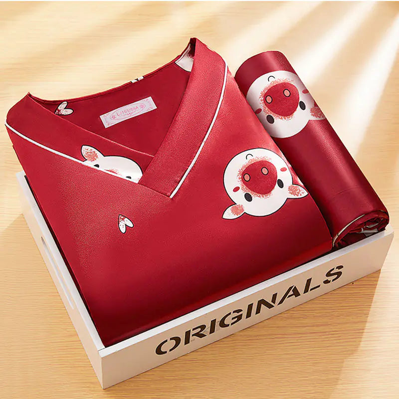 2022 Summer Women's Silk Cartoon Pajama Set