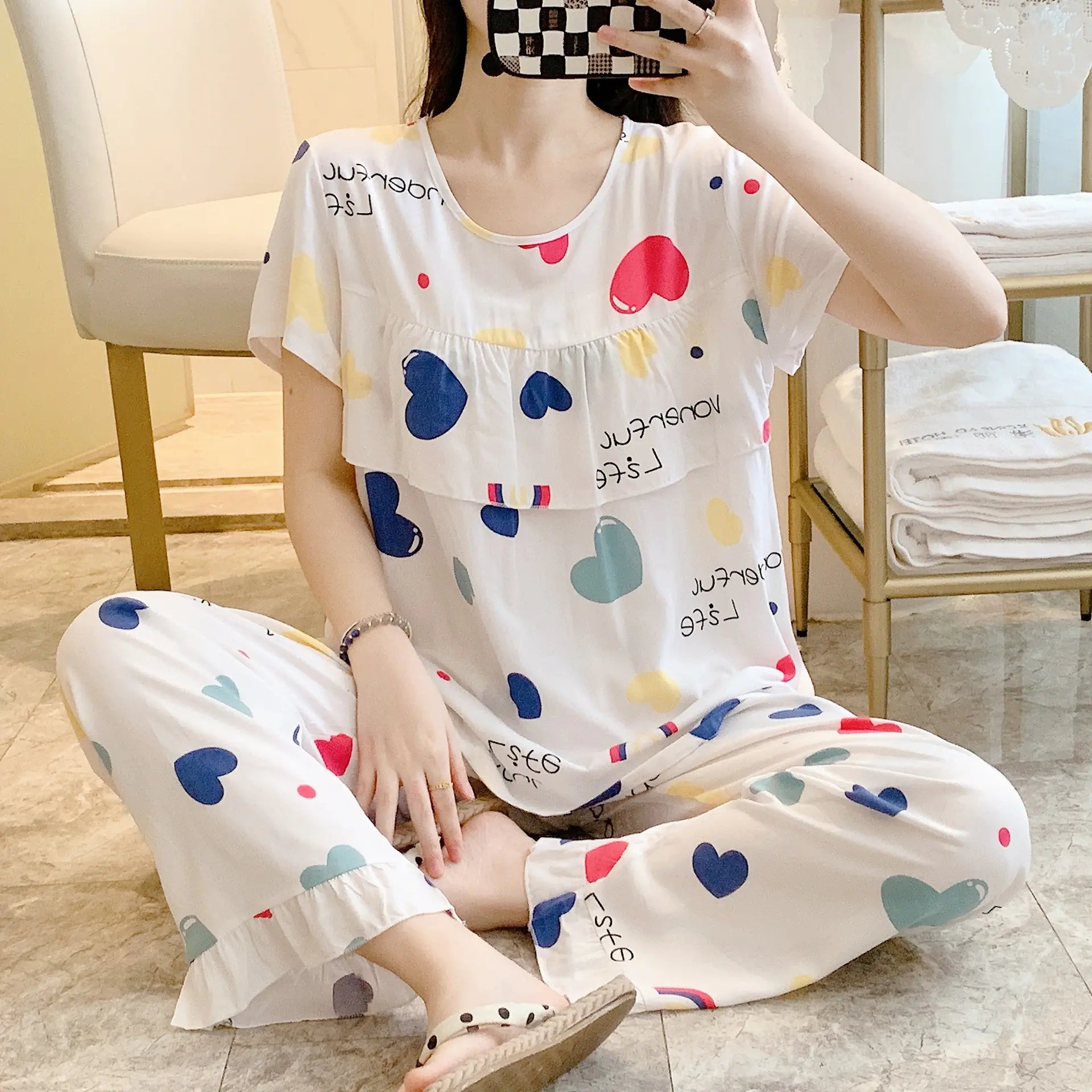 Summer Women's Cotton Pajama Set with Loose Fit