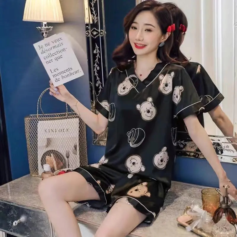 2022 Summer Women's Silk Cartoon Pajama Set