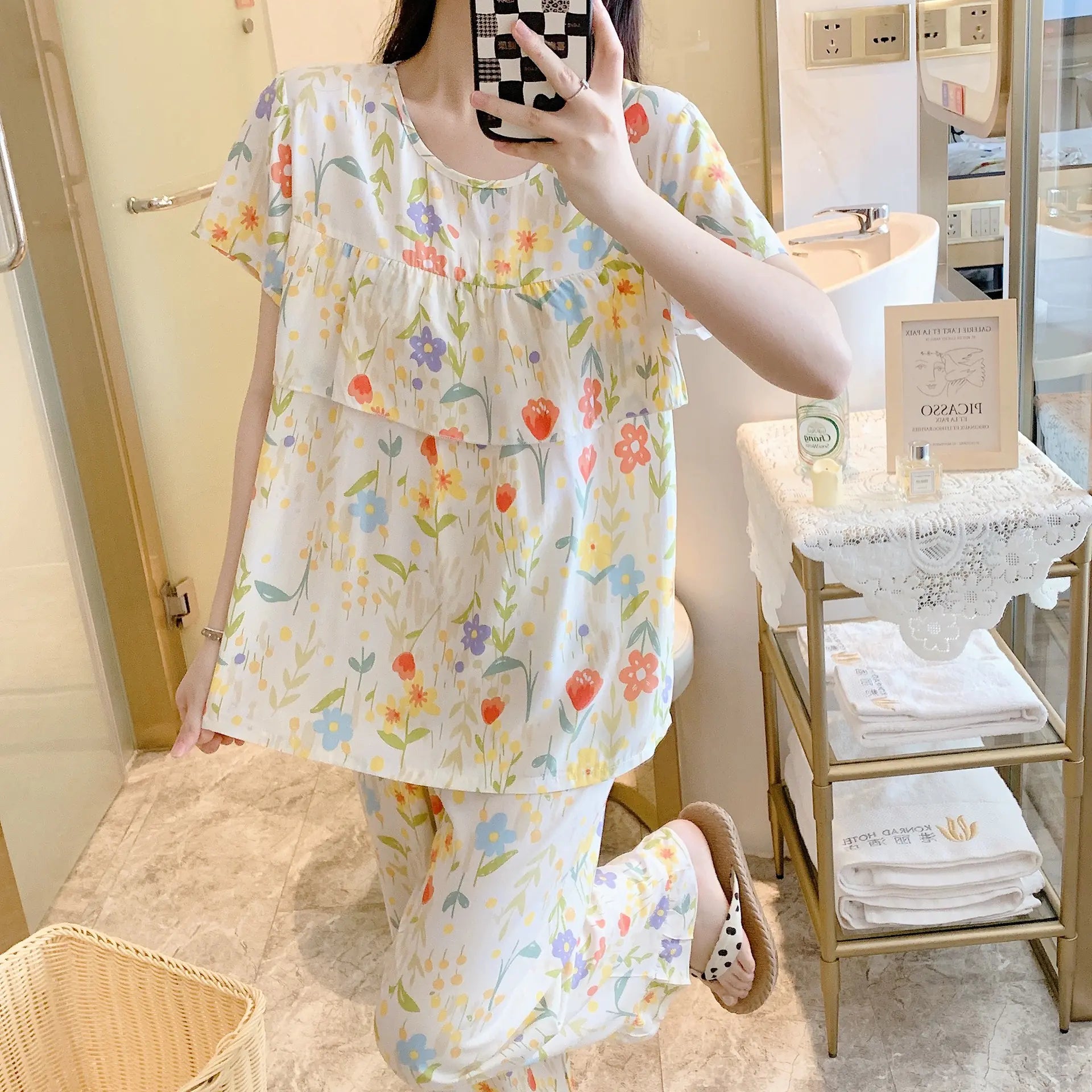 Summer Women's Cotton Pajama Set with Loose Fit